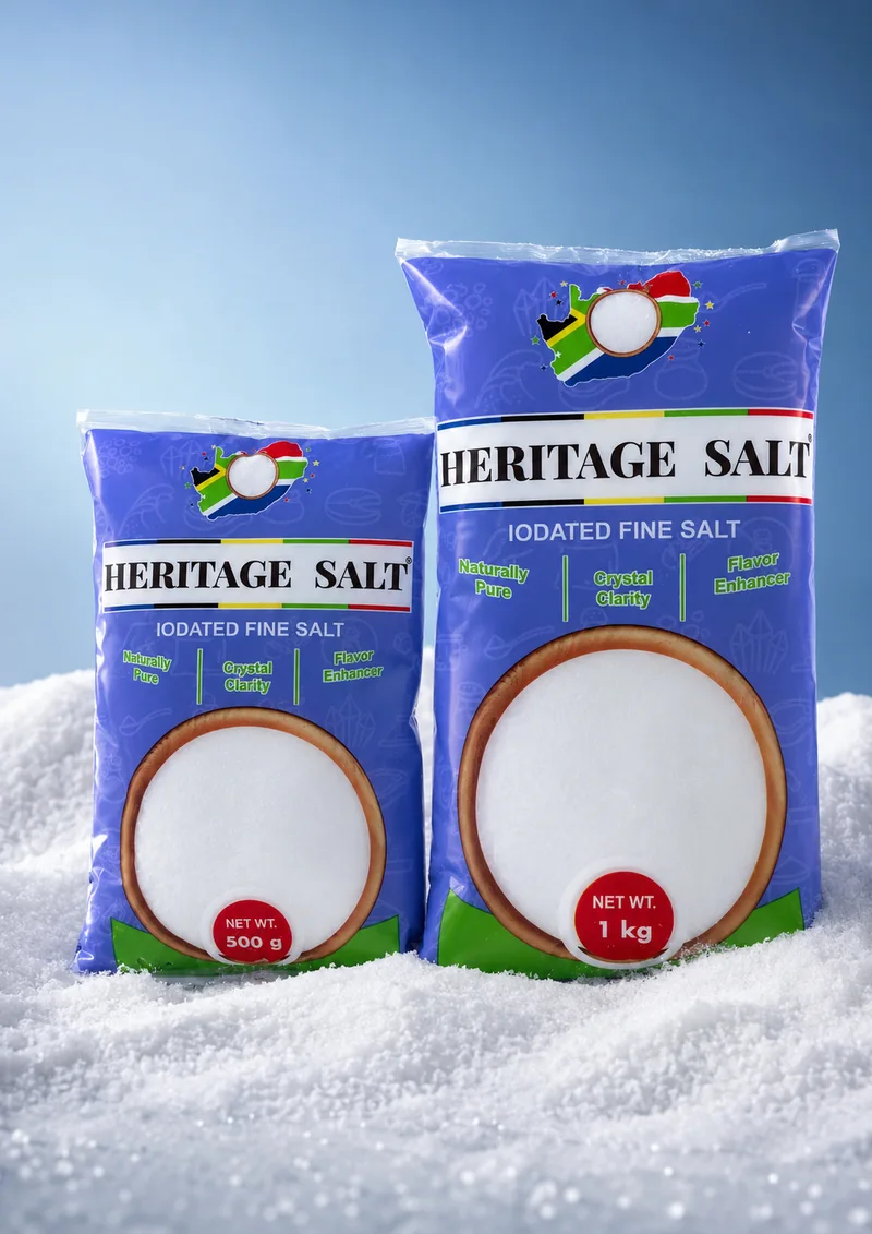 Heritage Iodated Fine Salt in blue 500g and 1kg packets
